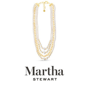 Martha Stewart Four Strand Pearl and Chain Necklace In Gold